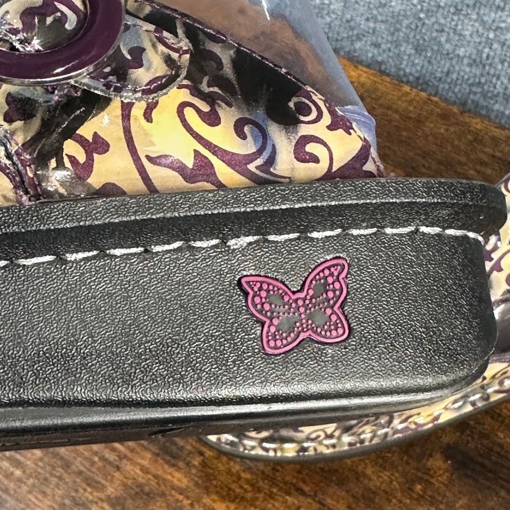 Alegria Clogs Sz 41 Purple Scroll Patent Leather Whimsical Boho Workwear Artsy - Picture 7 of 9